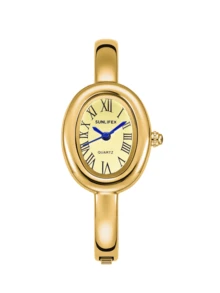 1pc Vintage Oval Women's Watch, Elegant Roman Numeral, Minimalist Retro Fashion High-End, Suitable For Daily Wear, High-Quality Bangle Style Watch - Gold - View 13
