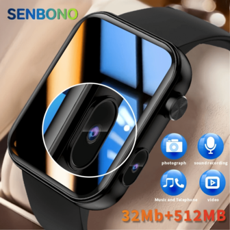  SENBONO Smart Watch With Camera, Dynamic Watch Faces, Wireless Call, Music Player, Weather, Heart Rate/Sleep Monitoring, Calculator, SOS Call, Pedometer, Message Reminder Smartwatch For Android IOS