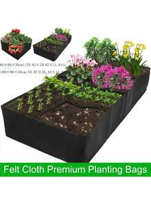 1/4/8 Grid Portable Rectangular Planting Bag - Felt Fabric Raised Garden Bed With Multi-Grid Design, Drainage Holes And Lightweight Reusable Vegetable Planting Box, Suitable For Indoor And Outdoor Gardening, Equipped With Drainage System - 黑色 - 查看 3