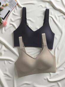 2pcs/Set Simple Comfortable Sports Bras For Women, Wire-Free Solid Color Underwire Bras