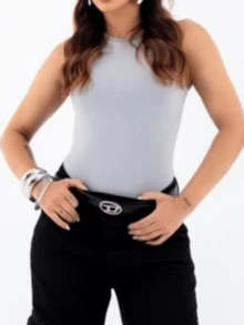 Casual Autumn Summer Tank Top - 灰色 - 查看 2