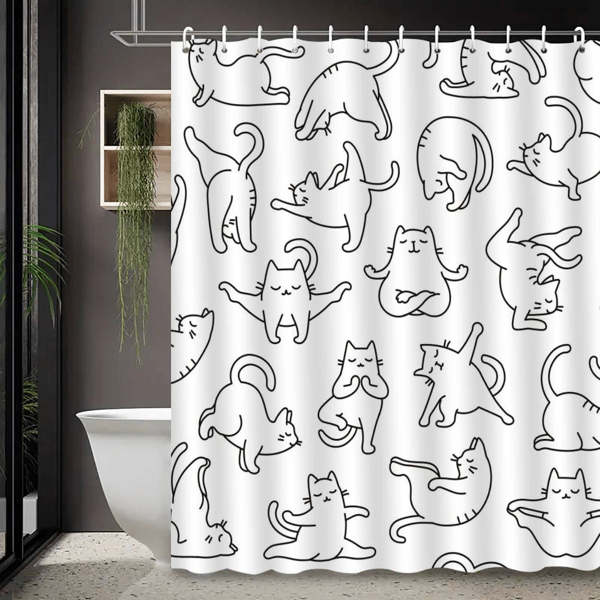 1 szt. Minimalistyczna, słodka, lecznicza zasłona prysznicowa z motywem kota, elegancka zasłona okienna do łazienki wysokiej jakości, wielofunkcyjna zasłona, wzór wystroju łazienki, akcesoria łazienkowe z powrotem do szkoły