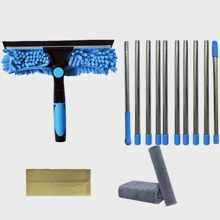1 Set 2-in-1 Fensterreinigungsbürste und Abzieher, mit ausziehbarem Edelstahlgriff, wiederverwendbarer Abzieherklinge, geeignet für Außen- und Glasreinigung, inklusive mehrerer Komponenten und waschbarem Chenilletuch, 1 Reinigungstuch, ideal für Hochhaus- und Außenglasreinigung