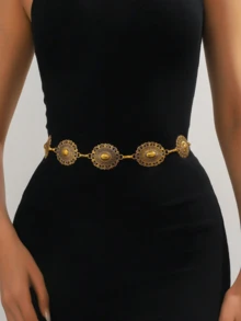 Dây thắt lưng kim loại rỗng Boho mới, Dây thắt lưng cao cấp cổ điển, Trang trí thắt lưng váy, Phụ nữ - Vàng - Xem 6