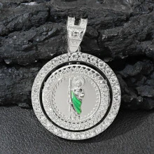 1pc Rotatable Jesus Pendant Necklace + 1pc Green Oil Drop Jesus Bracelet Set, Stylish Hip Hop Gift For Men, Suitable For Daily Wear