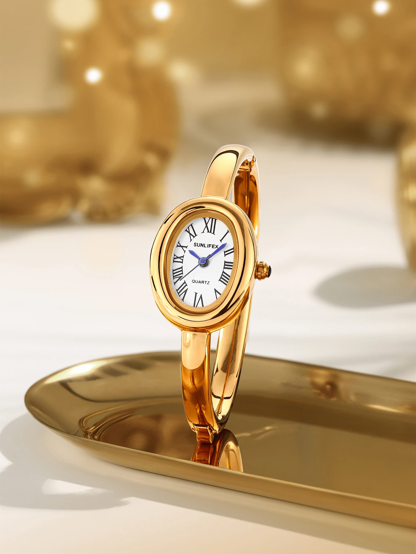 1pc Vintage Oval Women's Watch, Elegant Roman Numeral, Minimalist Retro Fashion High-End, Suitable For Daily Wear, High-Quality Bangle Style Watch