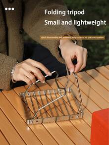 Outdoor Camping Stove Stand, Portable Foldable & Detachable Heating Rack, High Quality Stainless Steel Striped Grid BBQ Holder - Silver - View 3