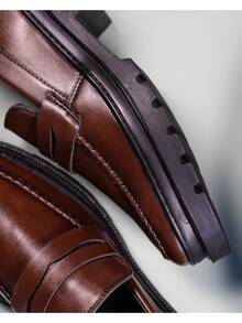 Men's Casual Loafer Shoes Stitched Piettro Work Events Comfortable - 棕色 - 查看 10