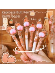 6/3/1 支装水豚屁股形卡通创意减压挤压圆珠笔，学校用品，返校