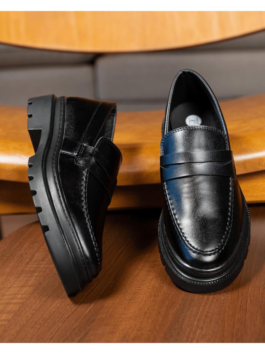 Men's Casual Loafer Shoes Stitched Piettro Work Events Comfortable - Black - View 1