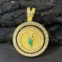 1pc Rotatable Jesus Pendant Necklace + 1pc Green Oil Drop Jesus Bracelet Set, Stylish Hip Hop Gift For Men, Suitable For Daily Wear