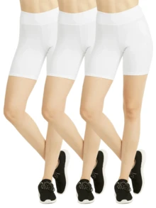 3 Pack Women's 5'' High Waist Cotton Biker Shorts Leggings Regular Size, High Waisted Biker Leggings Shorts, Women's No See-Through Athletic Workout Running Cycling Volleyball Yoga Shorts, Tummy Control Activewear Shapewear - 白色 - 查看 1