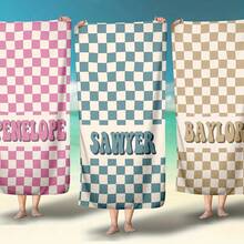 Personalized Beach Towel - Customized Name Plaid Retro Design, Lightweight Microfiber, 330gsm Fabric Weight, Large Size For Beach, Pool, Travel - Vivid Color And Modern Style, Brushed Beach Towel, Swimming Pool Essential, Funny Pattern, Soft Texture