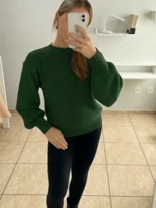 WOMEN'S WINTER BLOUSE KNIT LONG SLEEVE BALLOON MODERN LUXURY COOL - màu xanh lá - Xem 2