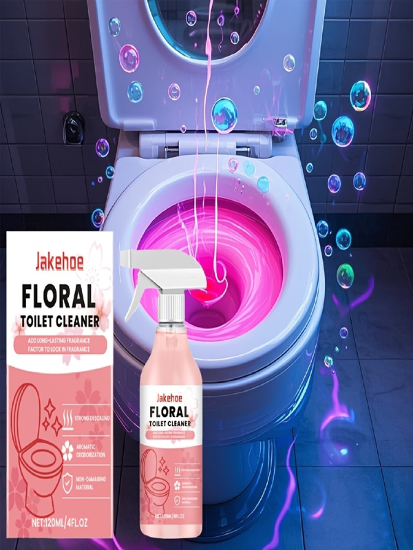 Limpador de banheiro com aroma floral de 120 ml, com agente desodorizante, sem resíduos, fórmula em spray, adequado para limpeza de superfícies, banheiros e vasos sanitários