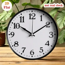 1 Stück 2D flache Wanduhr - weißer Kreis mit schwarzen Ziffern, 2D flaches Design, keine echte Uhr, multifunktionale dekorative Wanduhr für Zuhause, Büro oder Bar, Bürodekoration | minimalistische Wanduhr | detaillierte Produktkennung, zufällige Lochposition
