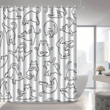 1 件简约可爱治愈猫咪图案浴帘，高端优雅浴室窗帘，多功能窗帘，浴室装饰图案浴室配件返校 - 線條貓 - 查看 3