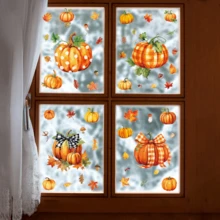 110 piezas/8 hojas Pegatinas de ventana con motivos de acción de gracias y otoño: calabaza, hoja de arce, piña, seta, hoja. Película estática de doble cara, adecuada para decoración del hogar, oficina, fiesta, Acción de Gracias, Halloween, Navidad