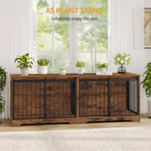 HEXCELEN 78" Dog Crate Furniture With Divider, Dog Crate Barn Door, Dog Kennel Indoor, Wood Dog Crate For 2 Dogs Small/Medium/Large Dog, End Side Table, Anti-Chew Anti-Escape, Rustic Brown - Rust Brown - View 4