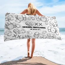 1 pièce Serviette de plage surdimensionnée respirante à motif bande dessinée noir et blanc, serviette enveloppante, serviette de bain douce et légère à séchage rapide, serviette très absorbante pour les voyages d'été, les vacances, la décoration de salle de bain, les essentiels de plage