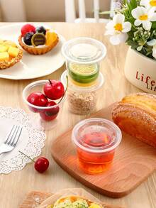 Juego de 100 vasos de plástico de 5.5 onzas con tapas, pequeños recipientes de plástico apilables y transparentes, tazas herméticas para condimentos, mini despensa para salsas, aderezos para ensaladas y porciones, temporada de regreso a la escuela, tazas para condimentos para almuerzos, picnics y viajes, perfectos, prácticos recipientes de almacenamiento de alimentos - transparente - Ver 4