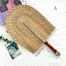 1 件 9.25 英寸 X 16.93 英寸手工海草编织扇子，非洲元素多彩壁饰挂扇，夏季海滩旅行专用清凉手持扇 - 彩色 - 查看 13