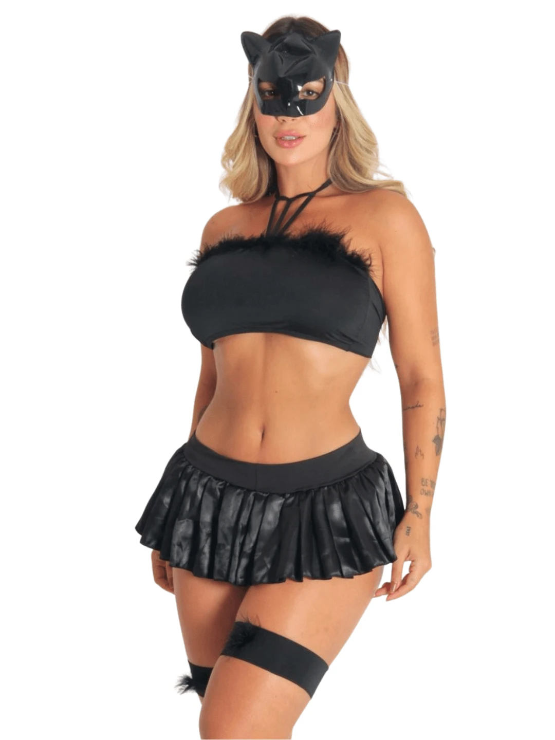 Catwoman Costume  Shop Sexy Sensual Set With Top Skirt Mask - màu đen - Xem 1
