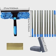 1 Set 2-in-1 Fensterreinigungsbürste und Abzieher, mit ausziehbarem Edelstahlgriff, wiederverwendbarer Abzieherklinge, geeignet für Außen- und Glasreinigung, inklusive mehrerer Komponenten und waschbarem Chenilletuch, 1 Reinigungstuch, ideal für Hochhaus- und Außenglasreinigung