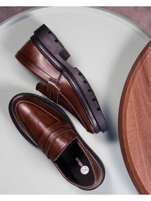 Men's Casual Loafer Shoes Stitched Piettro Work Events Comfortable - 棕色 - 查看 4