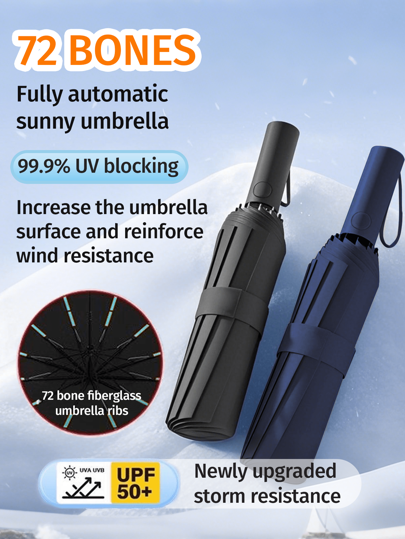 72 Ribs Extra-Large Windproof Automatic Umbrella - , Portable, And Water-Resistant Folding Business Umbrella For Rain Or Shine - Ideal For Outdoor Activities And Daily Use (Fabric Cover, Ribbed Color, English Letter Pattern Design, Button Shape Color Can Be Freely Matched)