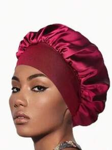 1 pieza Gorro de satén para dormir, gorro de seda para cabello rizado, gorro grande con banda ancha para niñas y mujeres, decoración para el hogar y el baño, de vuelta a la escuela