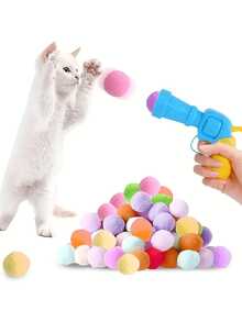 Juego interactivo de lanzador de pelotas para gatos, con un lanzador y 20/50 bolas de fieltro. Adecuado para gatos de interior, es un juguete deportivo para gatos que promueve el amor y la confianza entre el dueño y el gato. El color es aleatorio.