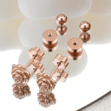 1 件优雅金色不锈钢玫瑰耳环 - 防过敏，适合女士日常通勤时佩戴的多功能耳环珠宝礼物 - 花 - 查看 4