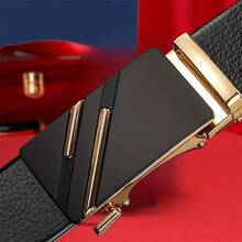 1pc Men's Classic Business Style Leather Belt, Suitable For Daily Work Wear - Black - View 2