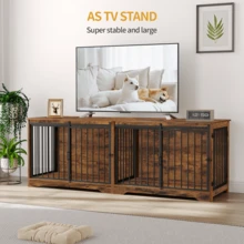 HEXCELEN 78" Dog Crate Furniture With Divider, Dog Crate Barn Door, Dog Kennel Indoor, Wood Dog Crate For 2 Dogs Small/Medium/Large Dog, End Side Table, Anti-Chew Anti-Escape, Rustic Brown - Rust Brown - View 5