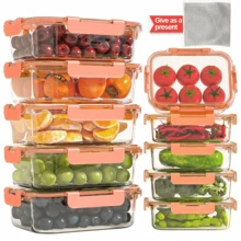 10/2 Pc Orange Glass Food Storage Container Lid, Airtight Glass Meal Preparation Container, Reusable Food Container With Leak-Proof Latch Lid, Suitable For Leftovers, Takeout, Oven, Microwave, Refrigerator, Frozen Lunch Container - Orange - View 1