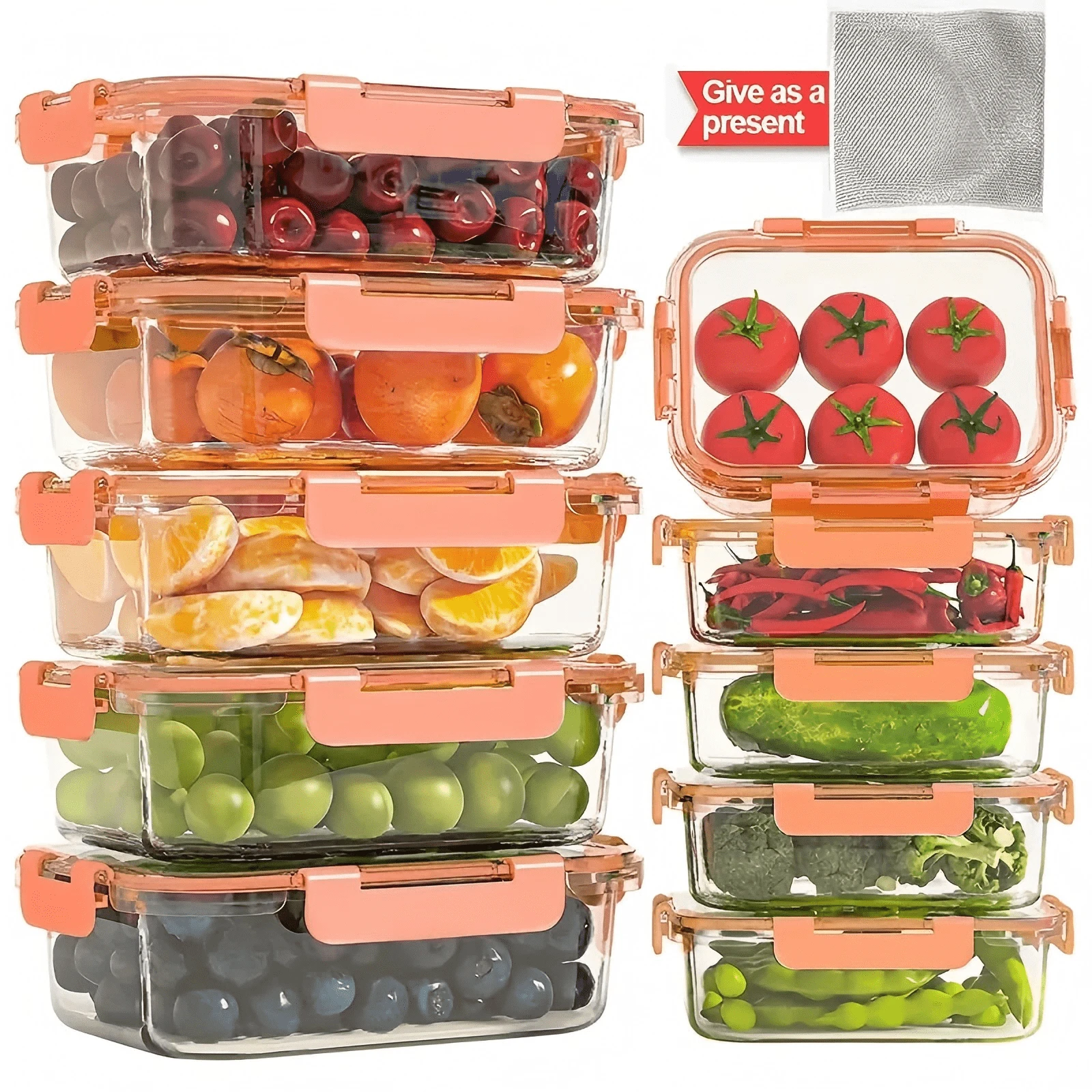 10/2 Pc Orange Glass Food Storage Container Lid, Airtight Glass Meal Preparation Container, Reusable Food Container With Leak-Proof Latch Lid, Suitable For Leftovers, Takeout, Oven, Microwave, Refrigerator, Frozen Lunch Container - Orange - View 1