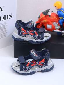 1 双男童蓝色卡通时尚运动凉鞋，舒适防滑耐用软底大童沙滩凉鞋，带可调节钩环，轻便适合日常穿着和跑步，夏季