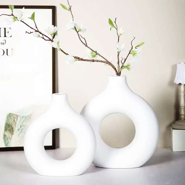 Vaso da fiori a forma di ciambella in stile nordico bianco, in ceramica finta, decorazione domestica creativa per fiori freschi o secchi, centrotavola per il soggiorno