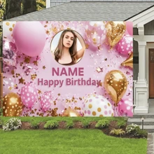1 buc. Fundal personalizabil roz strălucitor pentru petrecere de ziua de naștere cu baloane cu buline - Banner personalizat pentru La mulți ani, potrivit pentru aniversări și sărbători, ideal pentru decorul cabinei foto, disponibile în mai multe dimensiuni