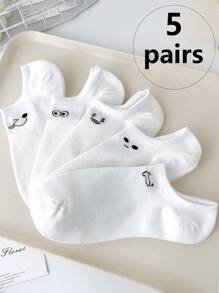 5 Paar süße und lustige Gesichtsausdruck-Muster Unsichtbare Socken, modisch und geeignet für den täglichen Gebrauch, unisex