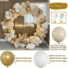 126 piezas Juego de arco y corona de globos dorados con arena blanca, globos blancos y dorados de látex metálico, adecuado para decoración de bodas de estilo bohemio, despedidas de soltera, fiestas de compromiso, cumpleaños, decoración del baño, aniversarios y decoración del hogar.