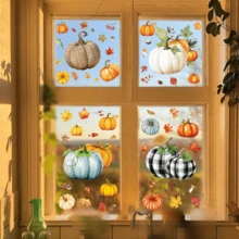 110 piezas/8 hojas Pegatinas de ventana con motivos de acción de gracias y otoño: calabaza, hoja de arce, piña, seta, hoja. Película estática de doble cara, adecuada para decoración del hogar, oficina, fiesta, Acción de Gracias, Halloween, Navidad