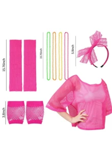 Áo lưới neon phong cách thập niên 1980 dành cho nữ - Thoáng khí và có thể giặt bằng máy, thích hợp cho các dịp tiệc tùng và thường ngày, đạo cụ hóa trang, quần áo và phụ kiện hóa trang, bộ đạo cụ trang phục, đạo cụ quần áo khác và làm quà tặng Halloween - Nhiều màu - Xem 2