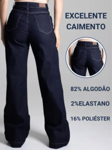 Women's Wide Leg Pants Sawary Elastane Comfortable Premium Original Simple Pocket Zipper Button Daily Winter - 藏蓝色 - 查看 4