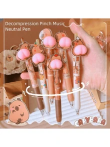 6/3/1 支装水豚屁股形卡通创意减压挤压圆珠笔，学校用品，返校