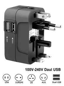 1pc Travel Universal Adapter, Dual USB Port, US Type A Plug (110-127V), Power Adapter For Computers, Surge Protection, All-In-One Wall Charger For Over 150 Countries, Essential For Travel, Laptops, Tablets, Smartphones