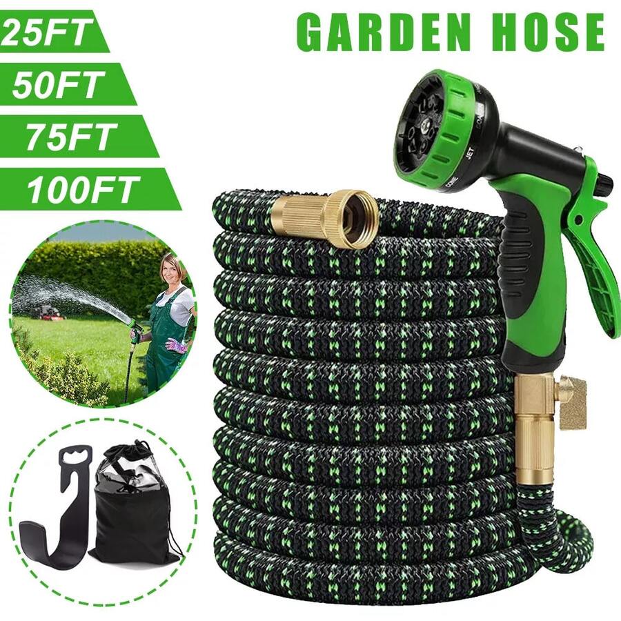 100ft Heavy-Duty Garden Rubber Hose With 10 Spray Nozzles - Flexible, Lightweight, Expandable Water Hose For Yard, Lawn, Car Wash & Outdoor Use, Black, Car Washing Hose, Yard Watering, Sleek Hose Design, Durable Water Flow - màu đen - Xem 1