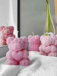 1 Stück Süß Herz-Bär & Rosen-Bär Serie Wachsform, handgefertigte Dekoration Geschenke zum Valentinstag, geeignet für DIY Gips, Harz, Kerzenherstellung Silikonformen