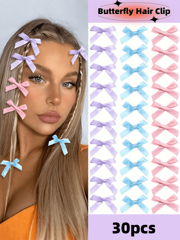 30 Pieces Of Ladies' Hair Clips, Featuring Bow - Tie Elements, Are Beautiful And Stylish. They Are Suitable For Special Occasions Such As Parties, Dates, Weddings, Etc., And Can Quickly Enhance Your Charm. ,Hair Accessory, Claw Clips, Hair Slide, Hair Claws